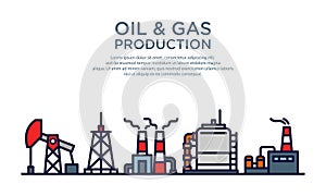 Flat vector illustration of oil and gas manufacturing plant