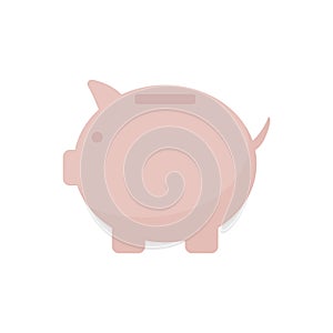 Flat vector illustration of pink piggy bank. Saving money, banking concept