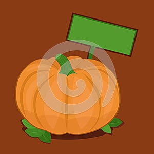 Flat vector illustration of a pumpkin with a sign for an inscription