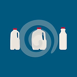 Flat vector illustration set of milk, kefir in different plastic packages. Isolated on white background.