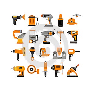 Collection of construction and industrial tools in a modern style