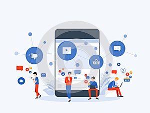 Flat Vector illustration social media  and digital marketing  online connection concept
