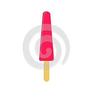 Flat vector illustration of strawberry or raspberry ice cream or frozen juice popsicle in bright pink color. Isolated on
