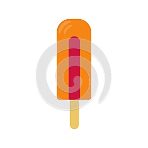 Flat vector illustration of strawberry or raspberry ice cream or frozen juice popsicle in bright pink ond orange colors