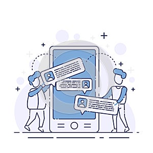 Flat Vector Illustration two men communicate on social media