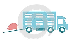 Flat vector image. Truck for transporting livestock and pigs.