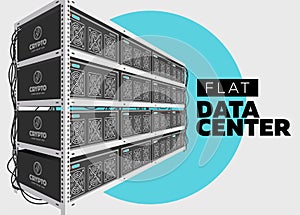 Flat Vector Isolated Illustration of Data Center in Perspective.