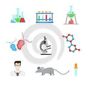 Flat vector laboratory research experiment web app icon: DNA Lab