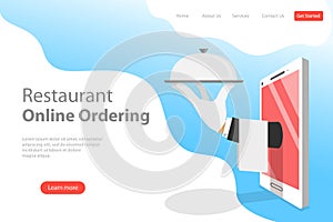 Flat vector landing page template of table online reservation, mobile booking.