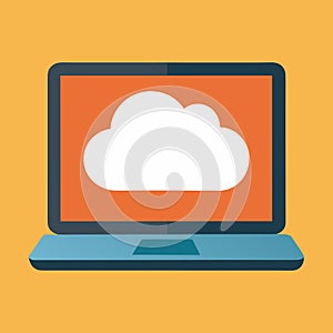 Flat vector laptop displaying a white cloud icon computer