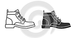 Flat Vector Linear and Silhouette Male and Female Ankle Boots Icon Set Isolated. Footwear Symbol Set, Design Template