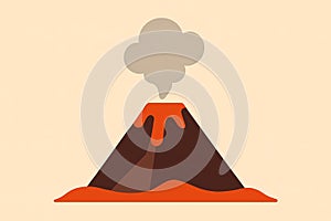 Flat vector minimalist volcano with smoke, lava base and simple triangular shape
