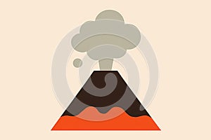 Flat vector minimalist volcano with smoke, lava base and simple triangular shape