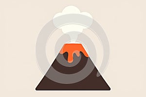 Flat vector minimalist volcano with smoke, lava base and simple triangular shape