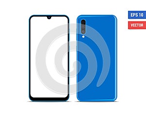 Realistic vector flat mock-up Samsung Galaxy A50 with blank screen isolated on white background. Scale image any resolution photo