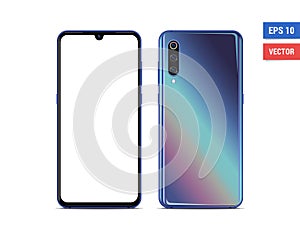 Realistic vector flat mock-up Xiaomi Mi 9 with blank screen isolated on white background. Scale image any resolution