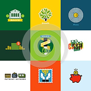 Flat vector money concepts. Creative icons of wallet, banking