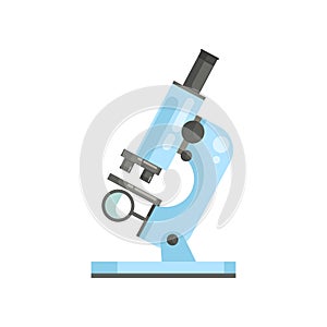 Flat vector of optical laboratory microscope in flat style. Professional scientific or medical lab equipment for