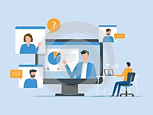 Flat vector People meeting working online with video conference connect concept and technology remote working from anywhere