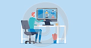 Flat vector people online video conference for meeting with remote technology working and people work from home and business smart