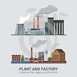 Flat vector pollution heavy industry, plant, factory production