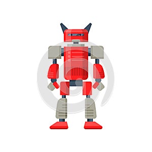Flat vector of red robot transformer. Futuristic metal android. Steel warrior. Artificial intelligence