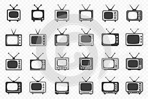 Flat Vector Retro TV Simple Icon Set. Vintage TV Design Template, Clipart. Classic Retro TV Receiver Collection