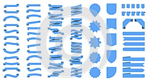 Flat vector ribbons banners isolated background. Ribbon blue colored. Set ribbons or banners. Vector photo