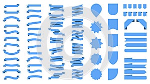 Flat vector ribbons banners isolated background. Ribbon blue colored. Set ribbons or banners. Vector