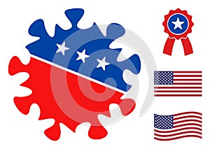 Flat Vector SARS Virus Icon in American Democratic Colors with Stars