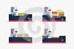 Flat vector set of cargo container ships