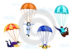 Flat vector set of professional skydivers.