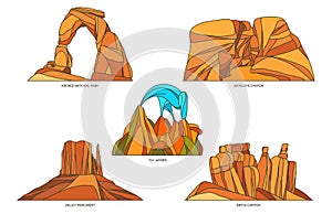 Flat vector signs of USA or US nature landscapes photo