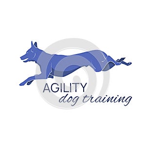 Flat vector silhouette of jumping dog for agility club logo design