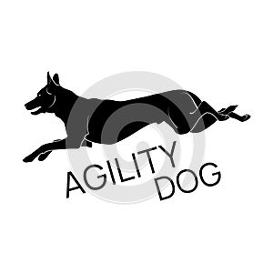 Flat vector silhouette of jumping dog for agility club logo design