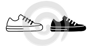 Flat Vector Silhouette Shoes or Sneakers Icon Set Isolated. Footwear Icons