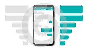 Flat Vector Smartphone Sms App Template. Chat interface. Message bubbles