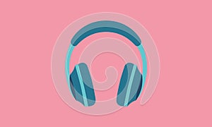 Flat vector of teal over ear headphones isolated against pink background