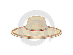 Flat vector of traditional Panama hat for men. Sombrero vaquero. Stylish wide-brimmed headdress. Fashion theme photo