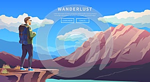 Flat vector travel web banner. Wanderlust.