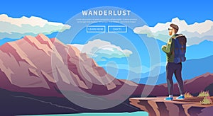 Flat vector travel web banner. Wanderlust. photo