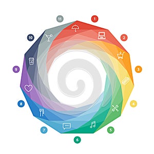 Flat vortex shutter diagram template for your business presentation with icons