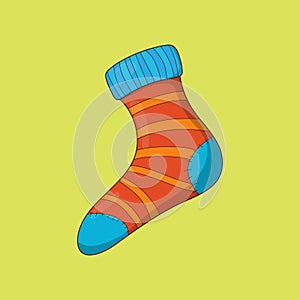 Flat warm cold winter striped socks illustration icon Vector stitches photo