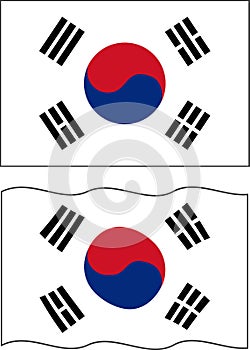 Flat and waving South Korea Flag. Vector