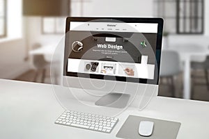 Flat web design company site concept on modern computer display in office