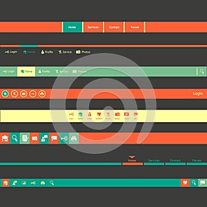 Flat Web Design, elements, buttons, icons.