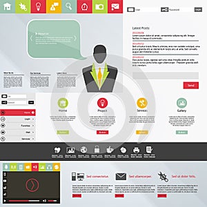 Flat Web Design, elements, buttons, icons. Templates for website.