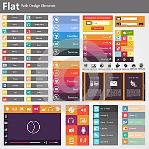 Flat Web Design, elements, buttons, icons. Templates for website.