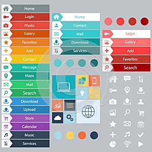 Flat Web Design elements, buttons, icons. Templates for website.