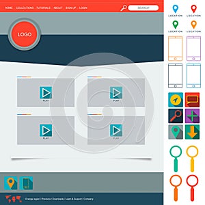 Flat Web Design elements. Templates for website